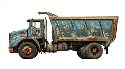Obraz premium Rusty Old Dump Truck Isolated on White Background
