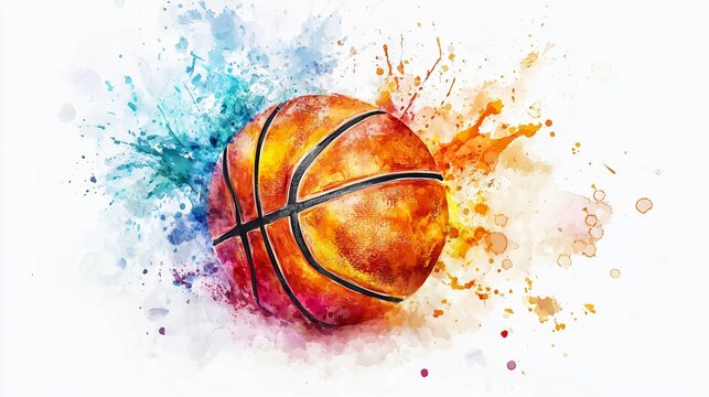 A Vibrant Watercolor Basketball: A Stunning Display of Sport and Art