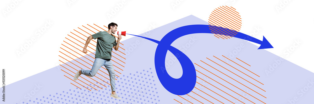 Aufkleber template collage design trend artwork 3d sketch of trade target success charts stats young guy run l