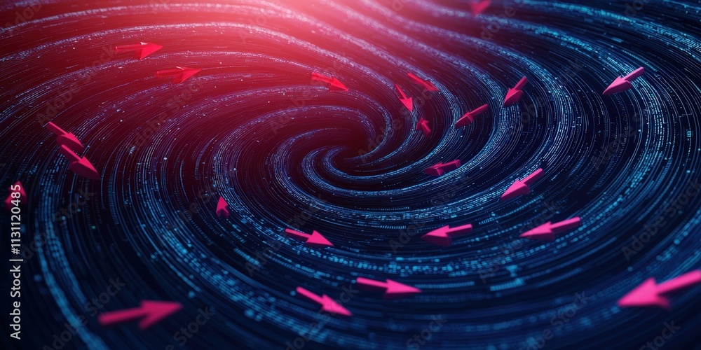 Poster startup growth customers development concept. abstract swirling patterns with arrows in vibrant colo