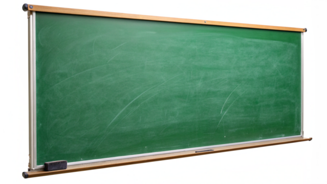 Blank horizontal green school chalkboard isolated on transparent background

