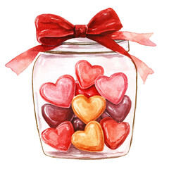 Heart-Shaped Gummy Candies in Soft Watercolor Hues, Perfect for Valentine's Day Clipart Dessert Theme