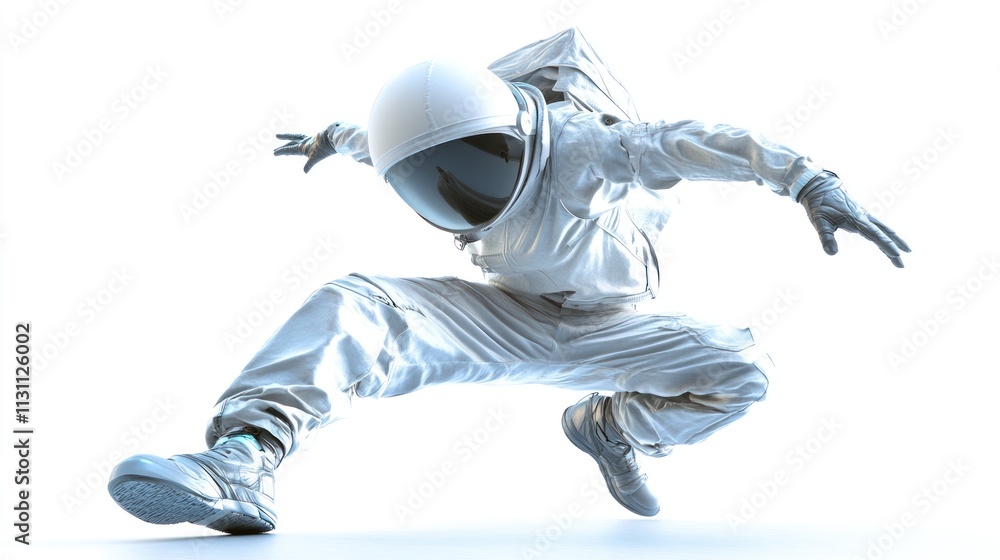 Aufkleber a dynamic astronaut in a futuristic pose against a bright background.