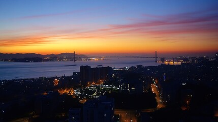 Fototapeta premium Stunning Sunset View of the City and a Bridge