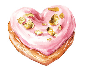 Romantic heart-shaped dessert illustration in watercolor, perfect for Valentine's Day clipart and themed designs.