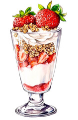 Romantic watercolor illustration of a luscious fruit parfait for Valentine's Day, perfect for clipart dessert designs.