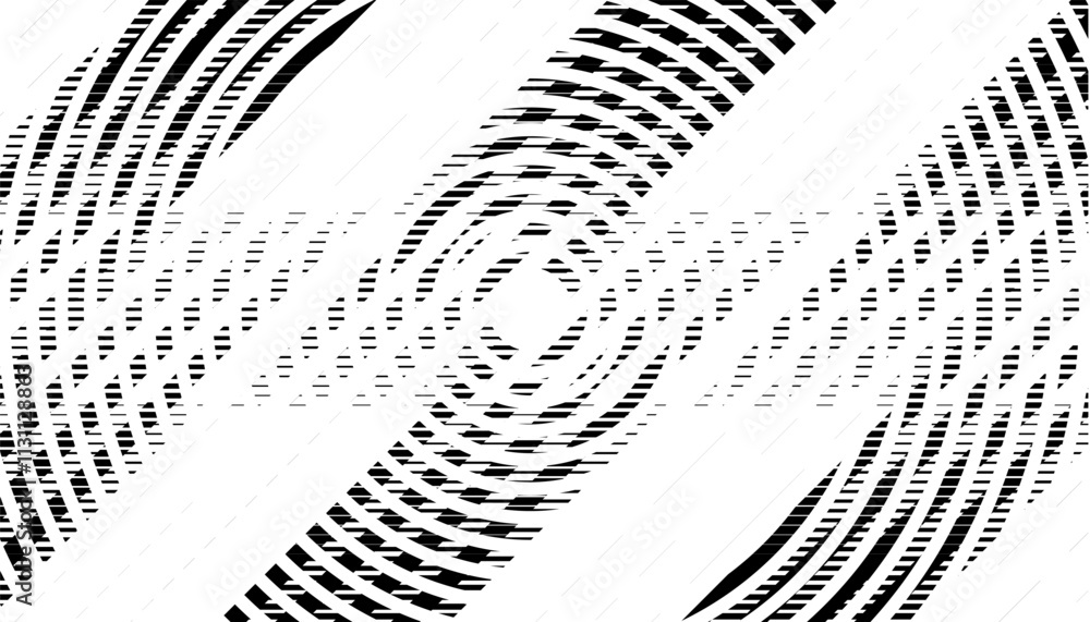 Poster black and white abstract geometric pattern with circular effect illusion. vector format illustration