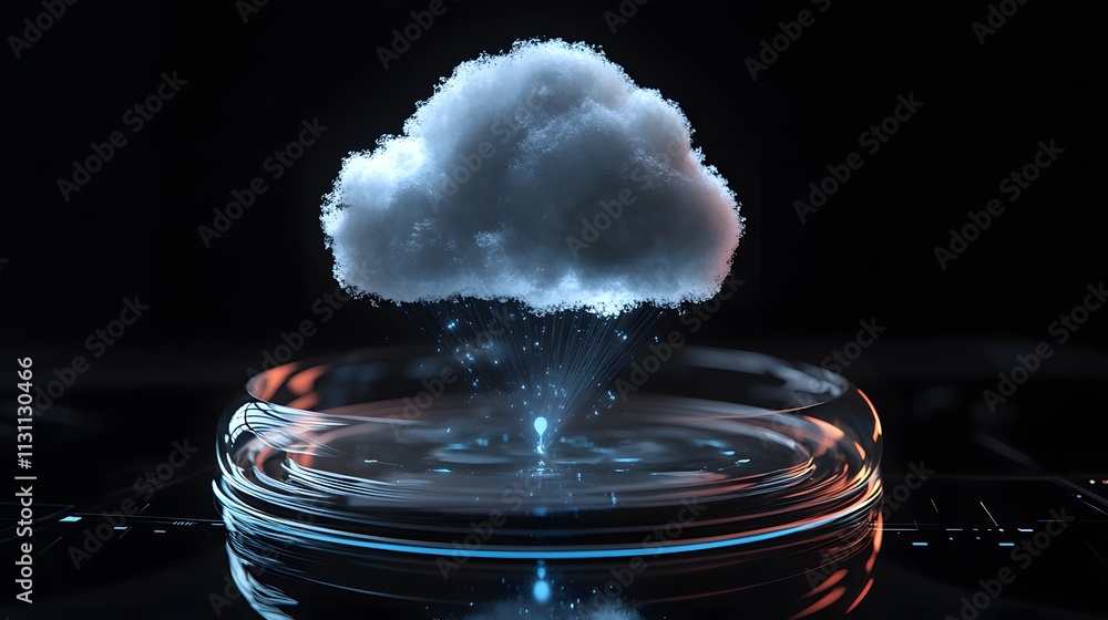 Poster digital cloud: data raining down, futuristic tech concept. holographic cloud platform visualization.