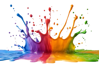Vibrant colorful paint splash art on a transparent background