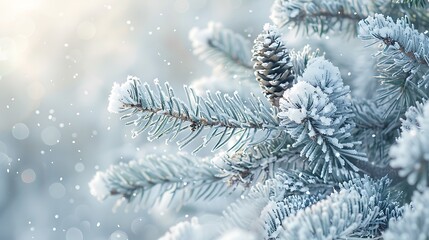 Obraz premium Winter Wonderland: Snowy Pine Branches, Pinecones, and Twinkling Lights Capturing Seasonal Magic