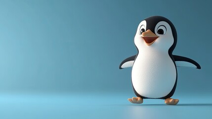 Obraz premium Joyful Cartoon Penguin on Blue Background