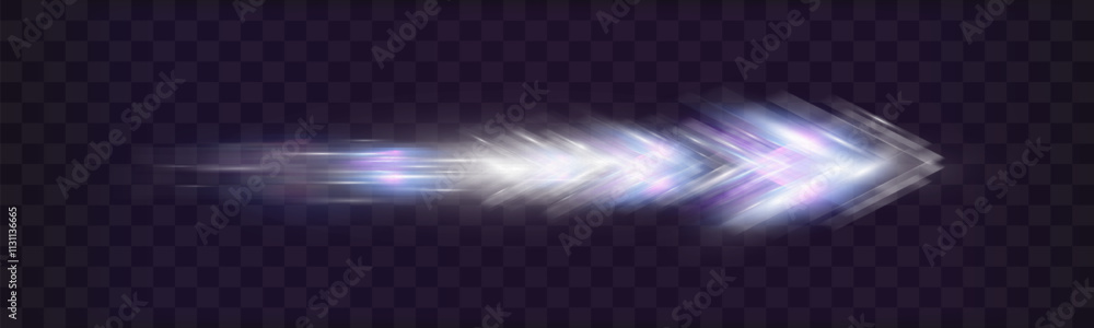 Poster glowing light speed effect with motion blur and futuristic neon tones on transparent dark background