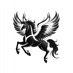 Fototapeta premium Black winged horse, pegasus, mythical creature, vector illustration.