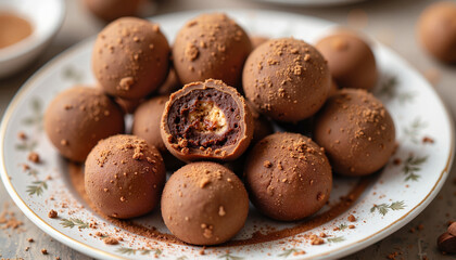 Deliciously sweet chocolate truffles bursting with rich flavors and creamy centers arranged beautifully on a decorative plate