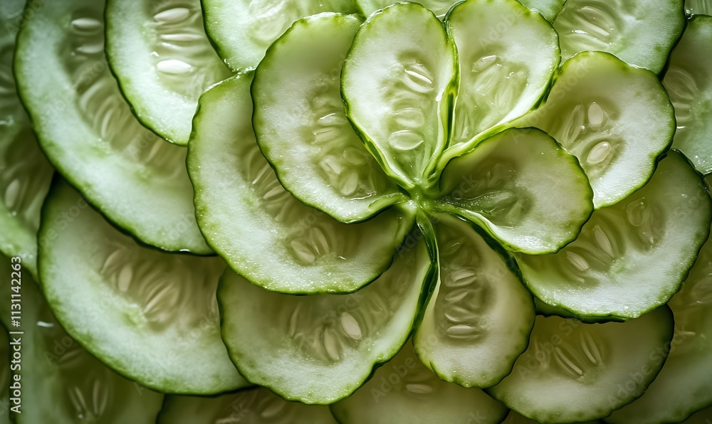 Poster thinly sliced cucumbers arranged in a floral pattern