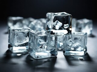 ice cubes on transparent background, melting cubes , ice cubes 