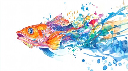 Fototapeta premium Vibrant Watercolor Fish: A Colorful Abstract Painting of Marine Life