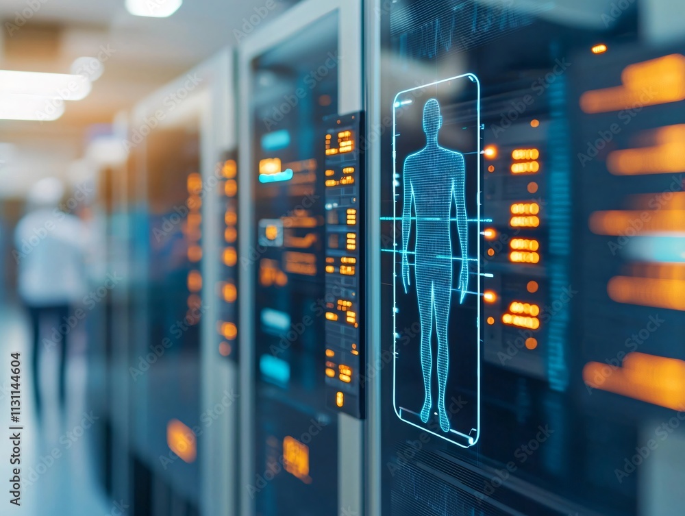 Aufkleber ai healthcare and cybersecurity. digital representation of a human figure displayed against a backgr