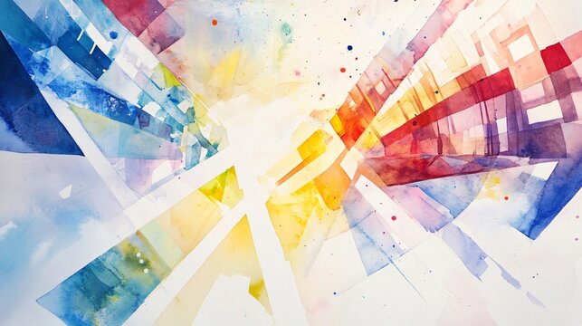 Abstract Architectural Watercolor: A Vibrant Urban Dreamscape