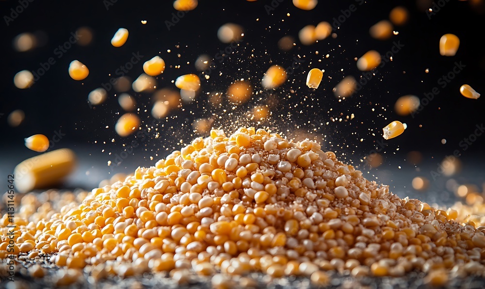 Aufkleber golden corn kernels exploding in motion