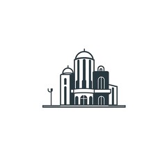 Obraz premium Modern Cityscape Icon: A minimalist vector illustration of a stylized city, featuring bold lines and geometric shapes, perfect for design projects that demand a clean and modern aesthetic. 