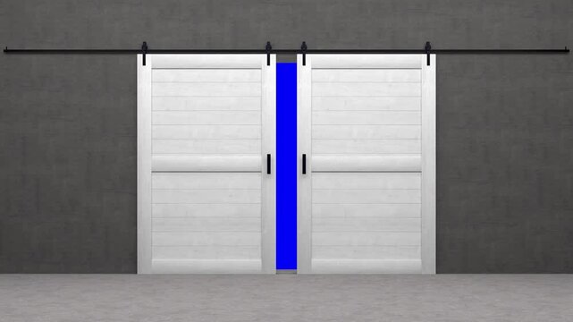 open sliding door with bluescreen in the background - 3D Rendering 4k