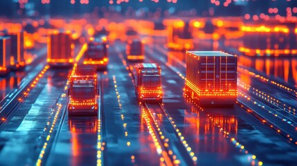 Monitoring distribution flow on tablet close up smooth logistics surreal overlay distribution center