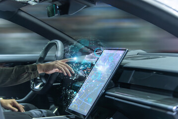 Generated imageDriver interacting with a high-tech digital touchscreen interface inside a modern...