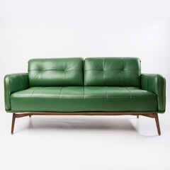 Naklejka premium Elegant Green Leather Sofa Modern Mid Century Design Home Furniture