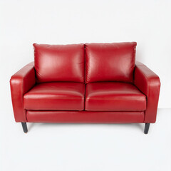 Fototapeta premium Red Leather Sofa Modern Furniture Home Decor Living Room