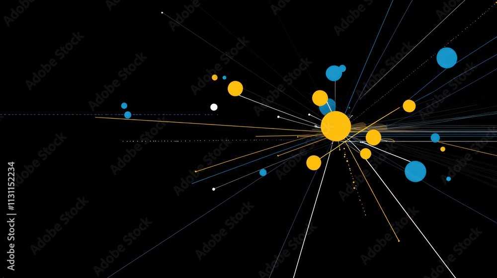 Poster A vibrant abstract visualization with lines and circles, representing data or connections.