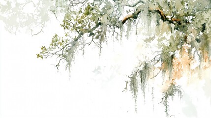 Whispering Oak: A Watercolor Painting of Spanish Moss