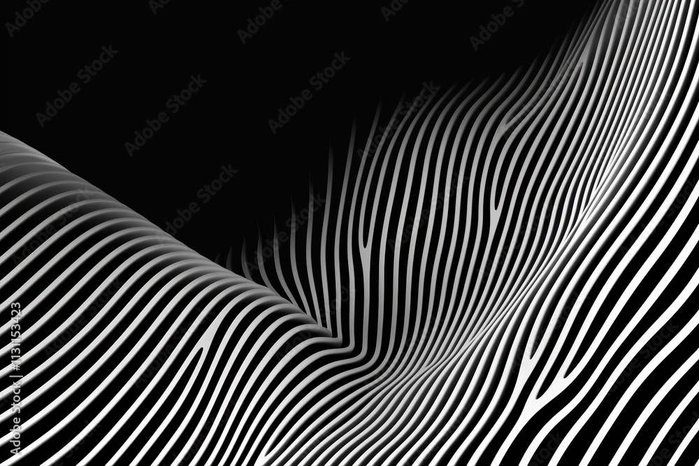 Aufkleber a striking black and white abstract design featuring smooth, wavy lines creating a sense of depth an