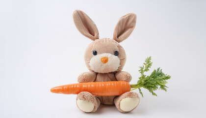 Fototapeta premium Cute Plush Bunny Rabbit Holding a Carrot Easter Spring Food