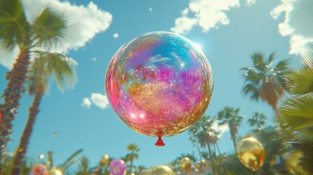 A festive celebration scene with gold balloons, shimmering confetti, and vibrant colors perfect for a birthday, party, or congratulatory event design.