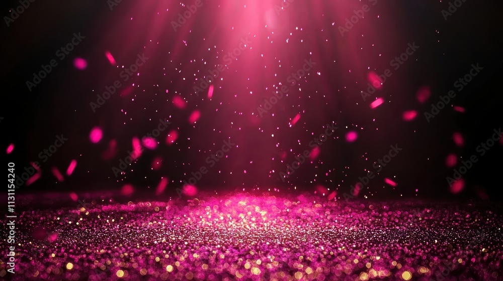 Poster a mesmerizing display of pink glitter and sparkling light against a dark background, creating a magi