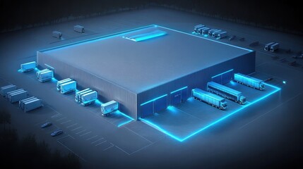 Warehouse planning interface on desktop focus on optimized storage paths realistic blend mode logistics hub