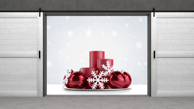 falling snowflakes with christmas decoration - 3D rendering 4K