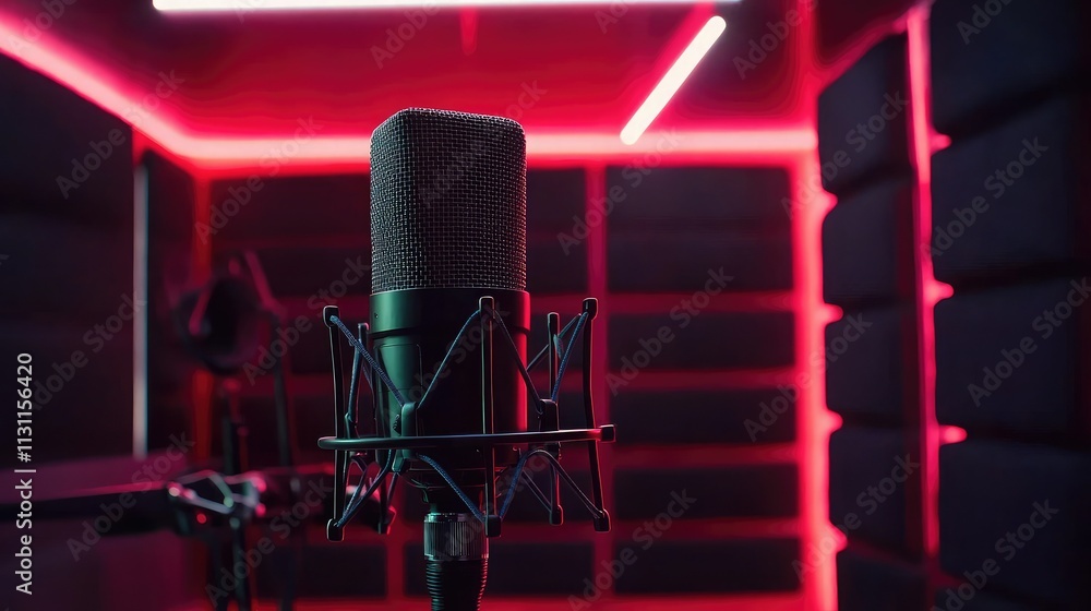 Poster Microphone setup in a professional recording studio. 