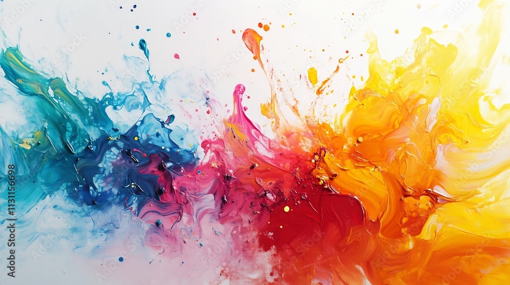 Poster vibrant splash of colors on a white canvas adding a refreshing and energetic vibe to the composition