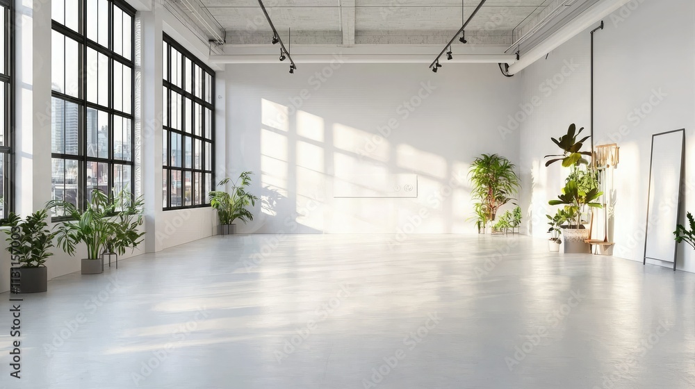 Poster bright design studio with minimalist decor.