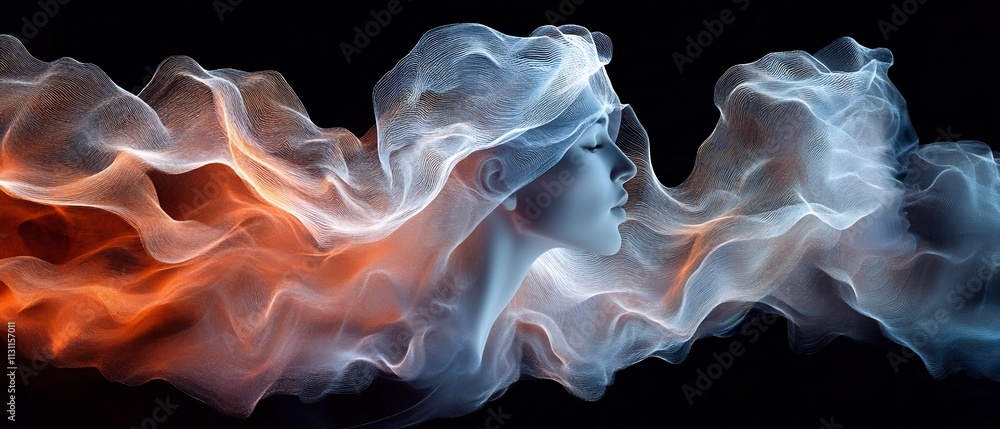 Poster fluid and dynamic waveform visualizations of expressive voice pitch transitions with vibrant colors 