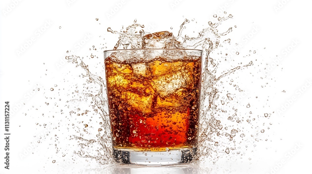 Aufkleber sparkling effervescent drink with dynamic water splashes glowing and illuminated against a clean bri
