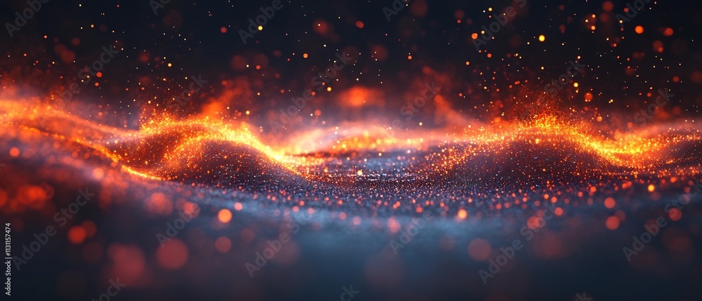 Poster mesmerizing abstract visualization of pulsing undulating waves of vivid shimmering digital energy an