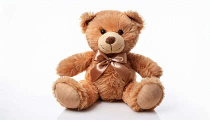Fototapeta premium Adorable Brown Teddy Bear Plush Toy with Bow Soft Cute Child s Plaything