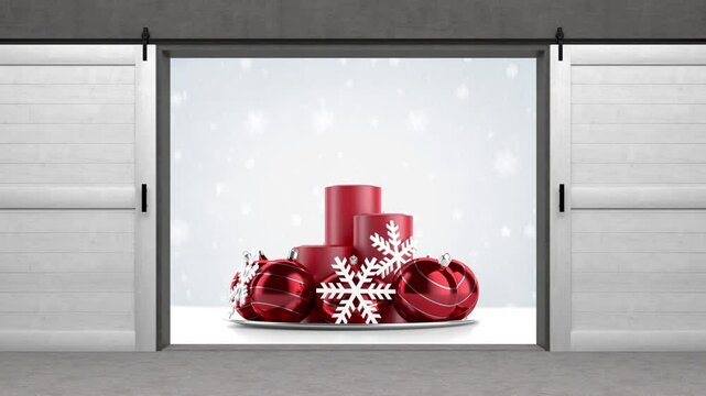 falling snowflakes with christmas decoration - 3D rendering 4K