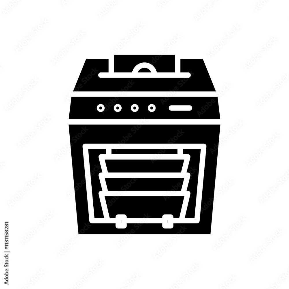 Poster money counting machine icon isolated flat vector in outline