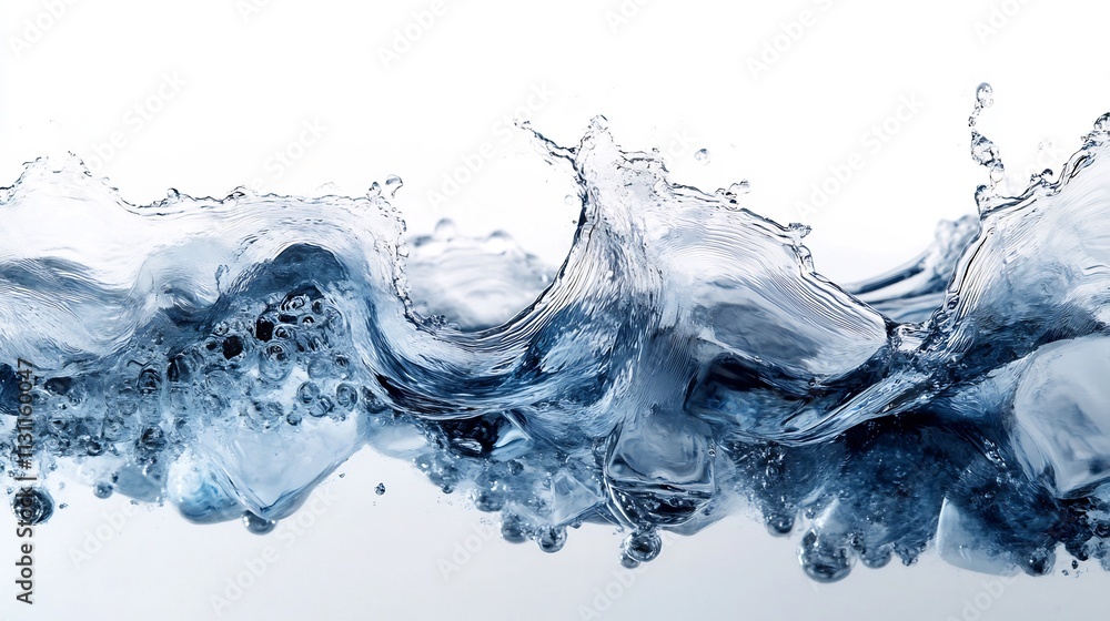 Poster captivating image of ice cubes creating dynamic rippling splashes in a liquid vividly isolated on a 