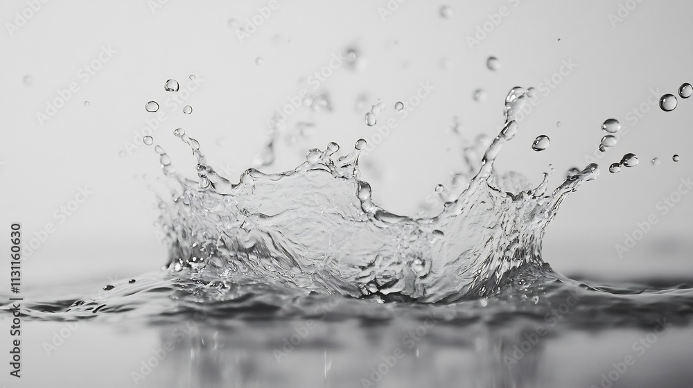 Poster stunning macro shot of clear water droplets splashing and moving on a clean crisp white background c