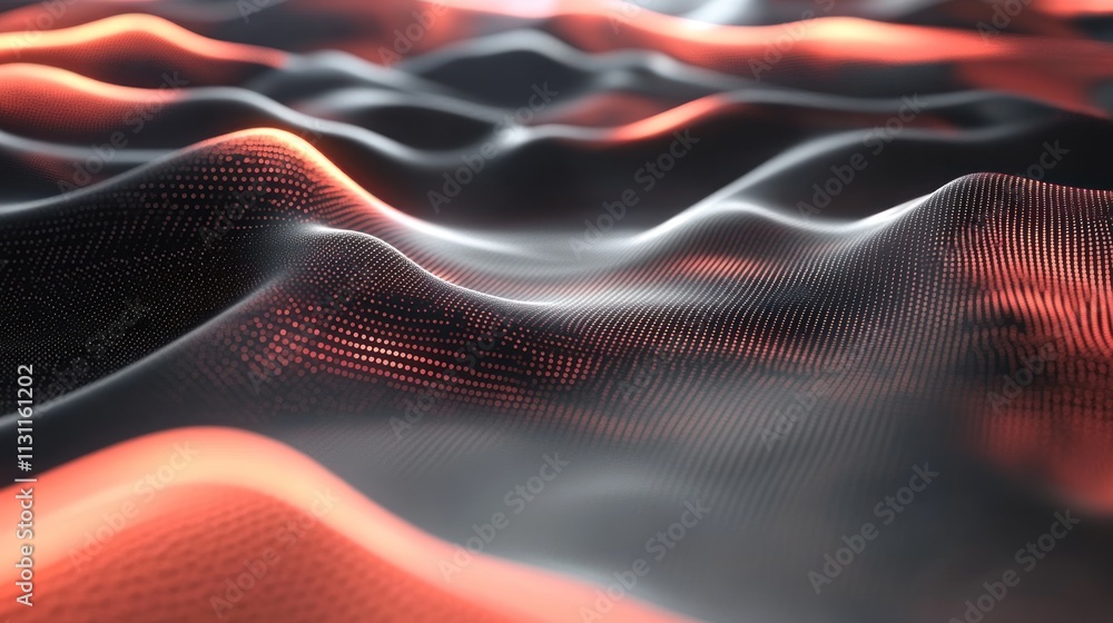 Fototapete Abstract waves with a blend of dark and glowing red tones, creating a dynamic visual effect.